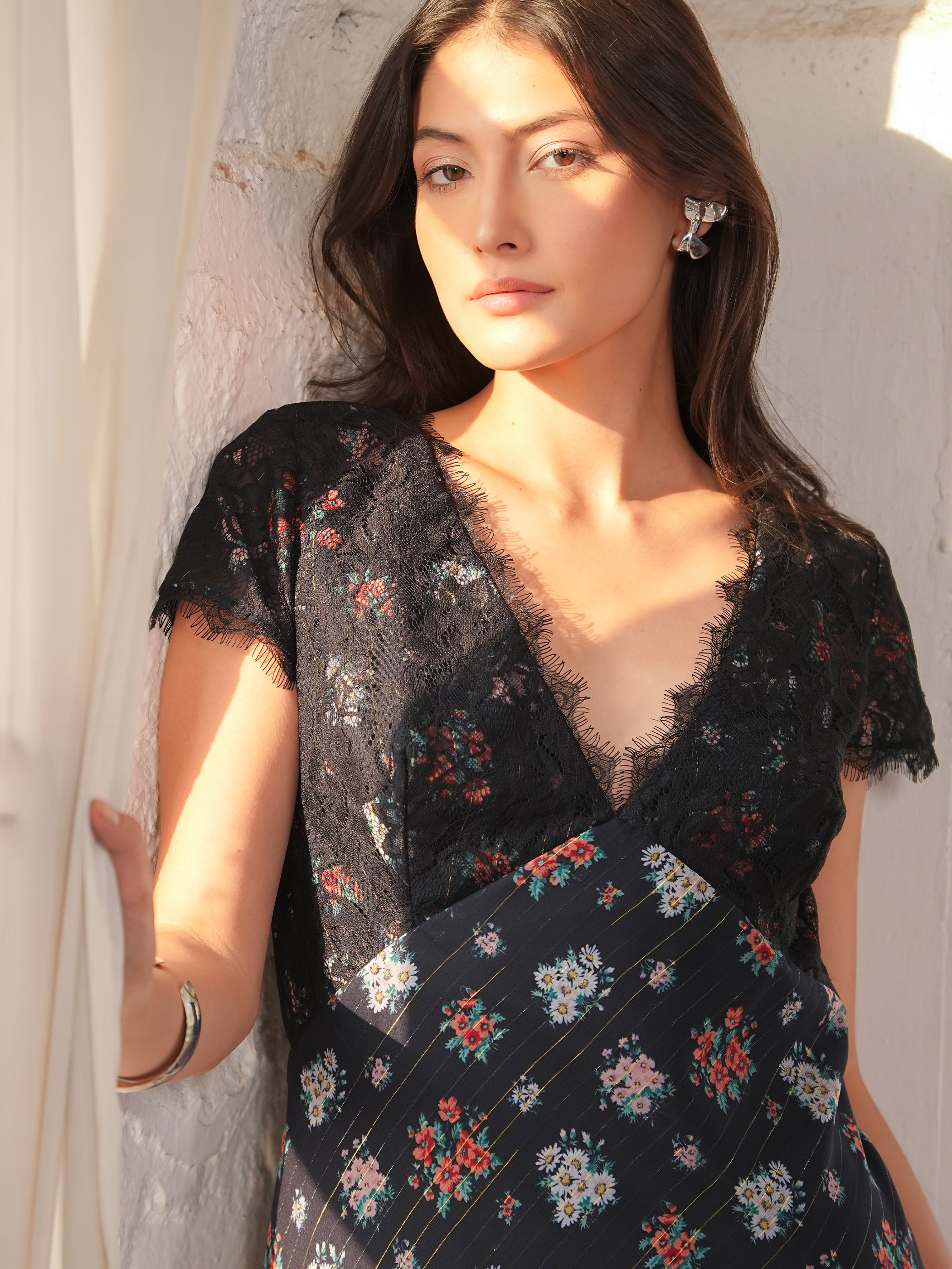 Jess Lace Trim Navy And Black Floral Maxi
