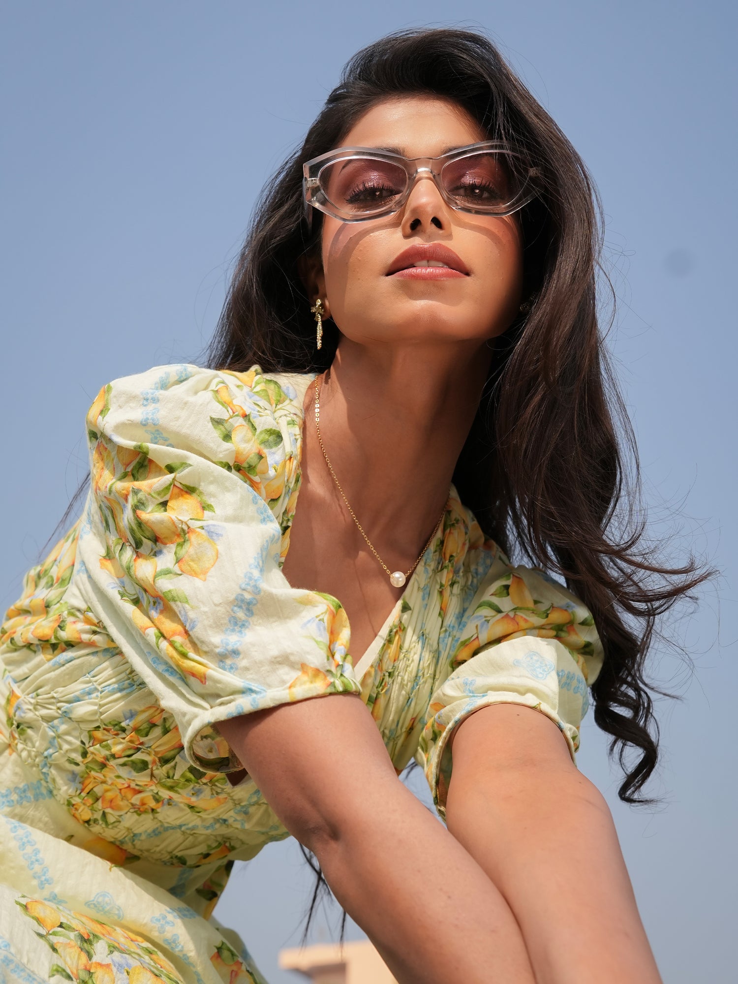 Kirsten Lemon Prnt Smock Detail Cotton Mini Dress