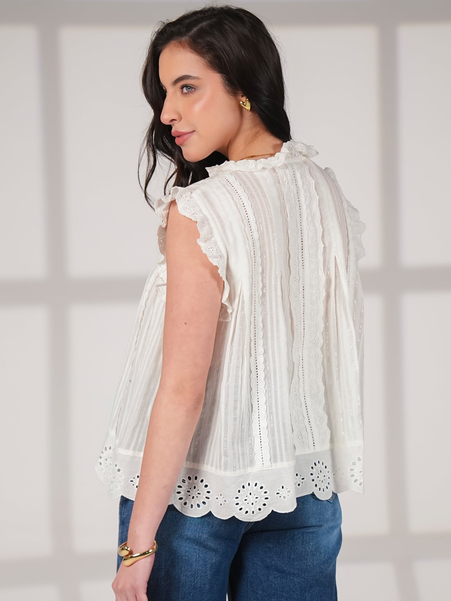 Jean Ivory Cotton Lace Trim  Pretty Swing Top