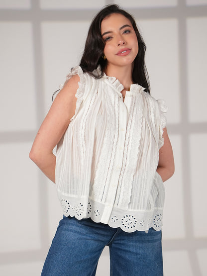 Jean Ivory Cotton Lace Trim  Pretty Swing Top