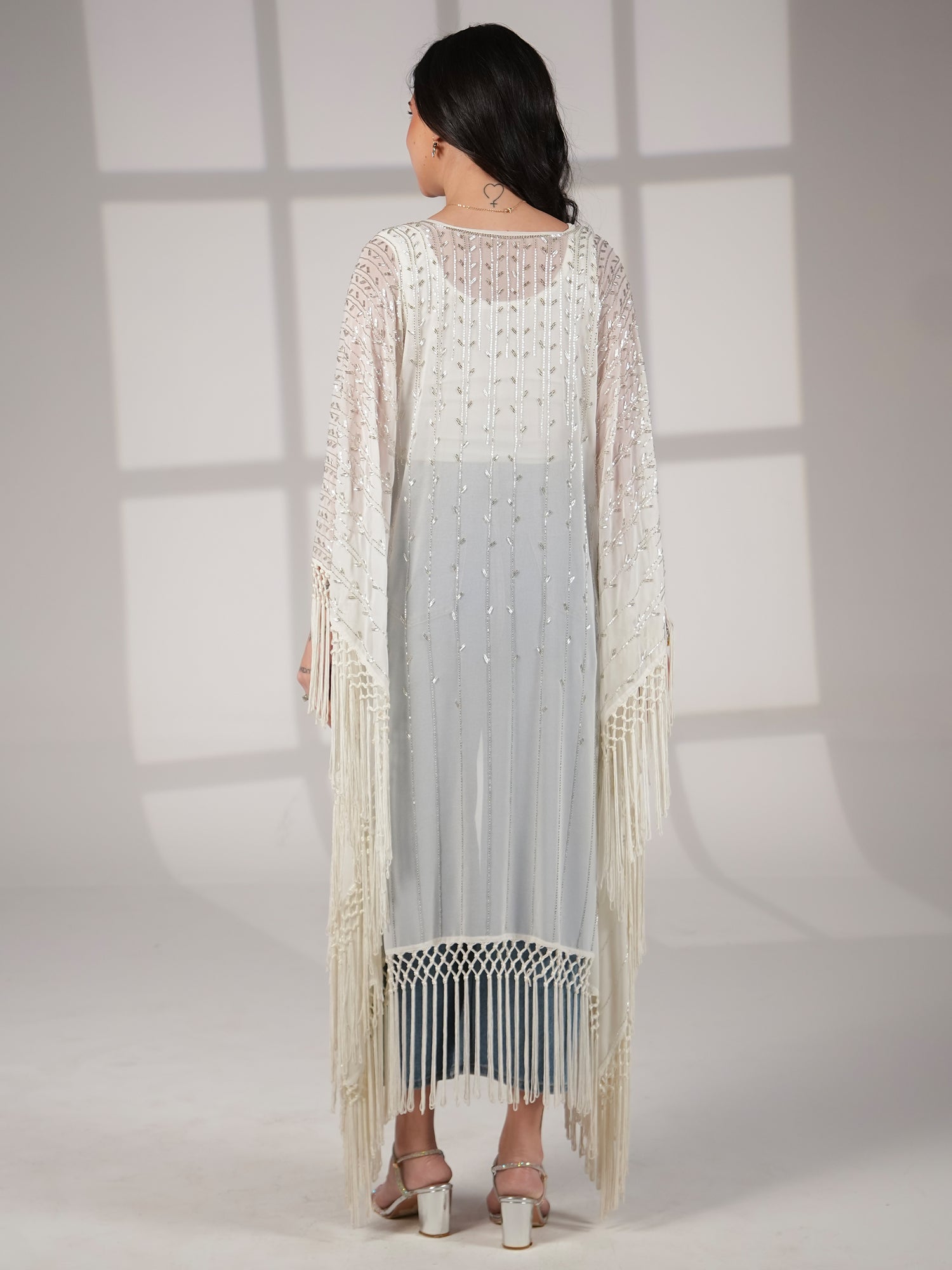 Fi Statement Hand Embellished Fringe Trim Kimono