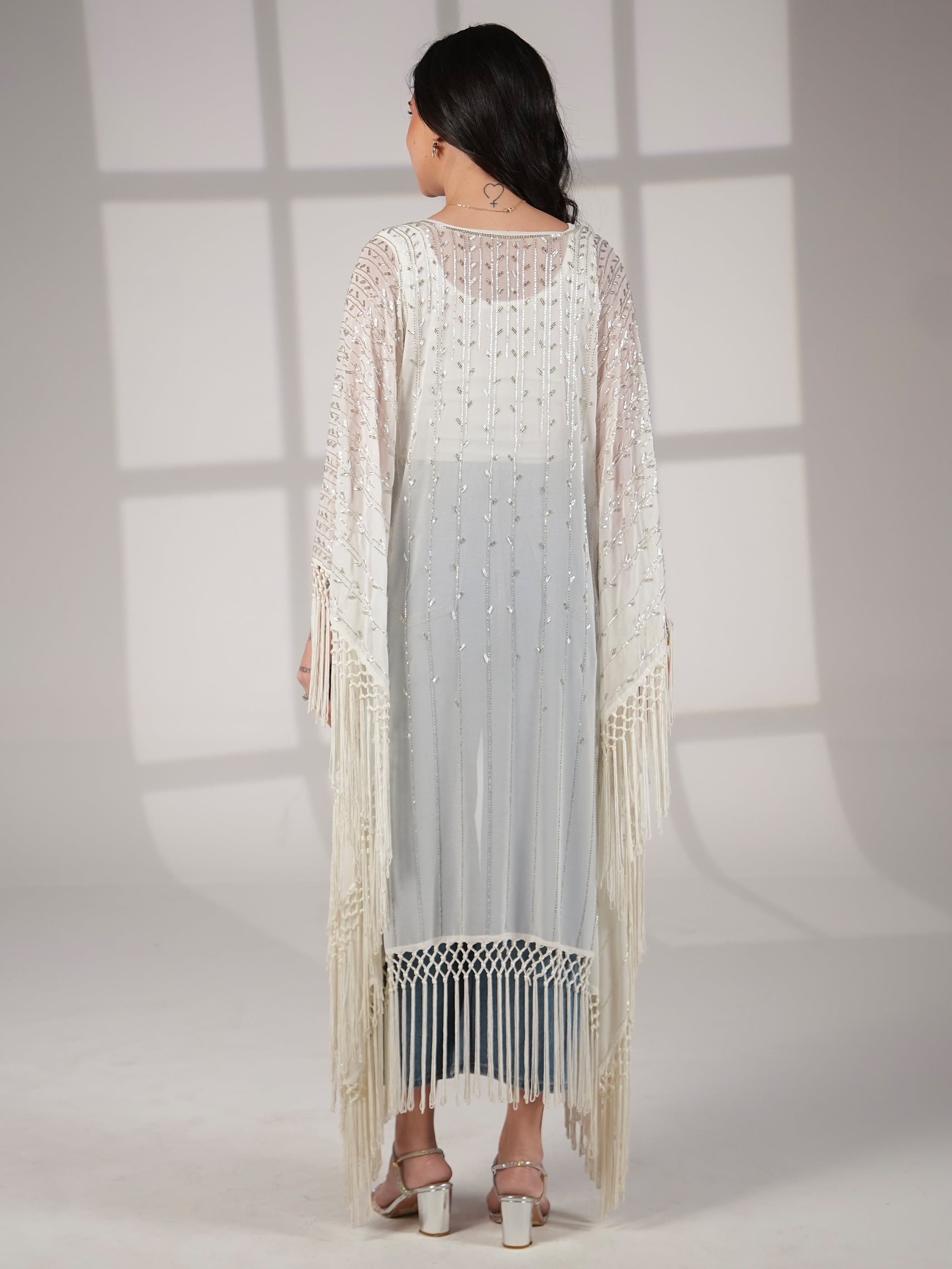 Fi Statement Hand Embellished Fringe Trim Kimono