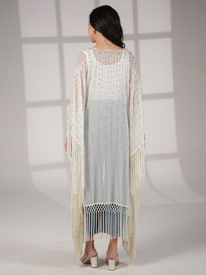 Fi Statement Hand Embellished Fringe Trim Kimono