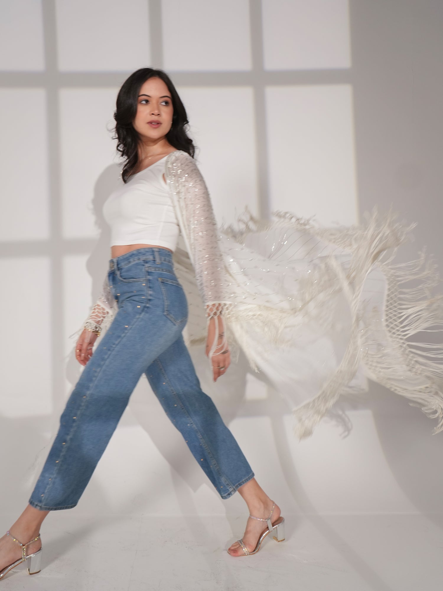 Fi Statement Hand Embellished Fringe Trim Kimono