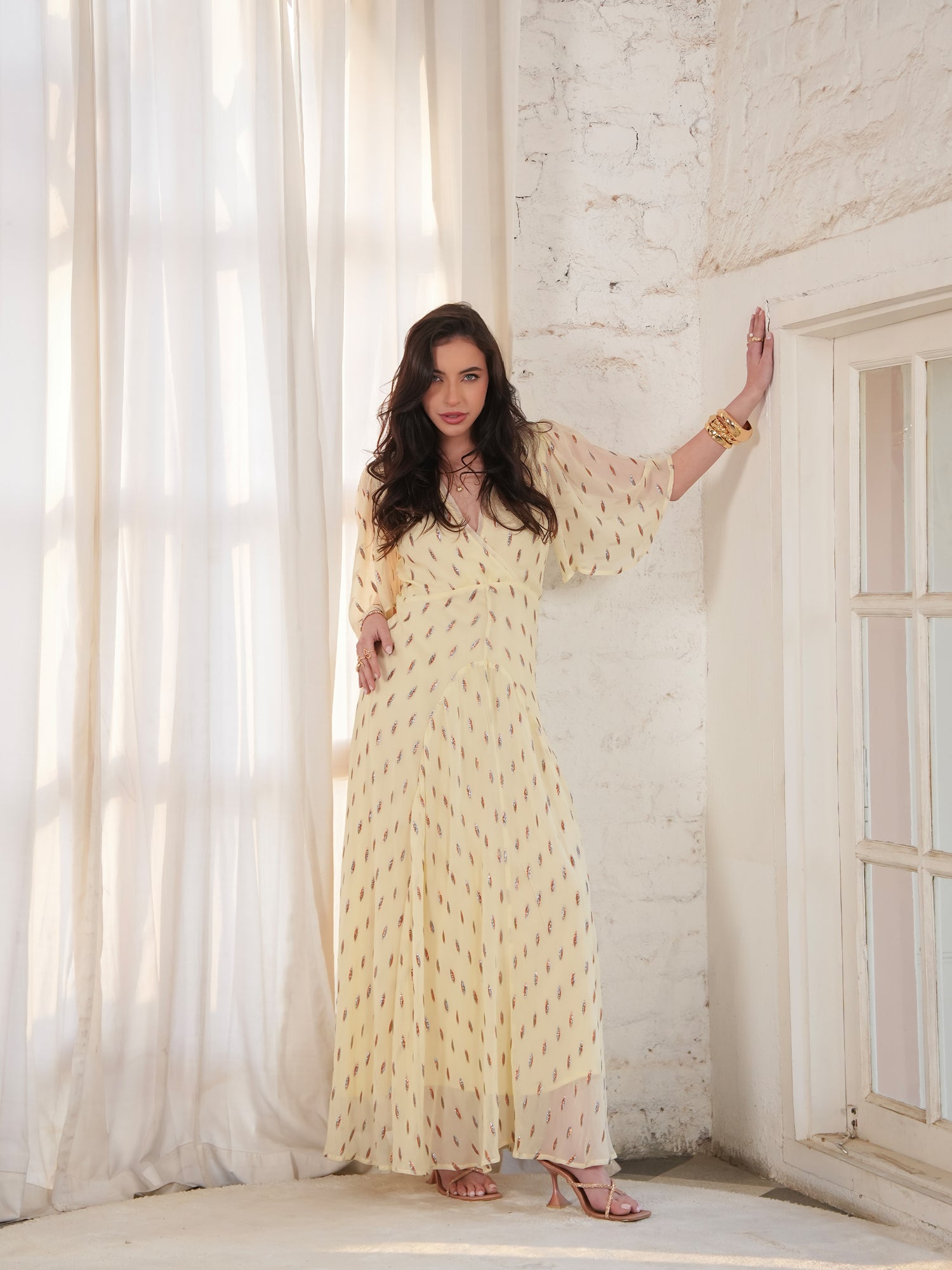 Talia Lemon Sparkle Maxi Dress