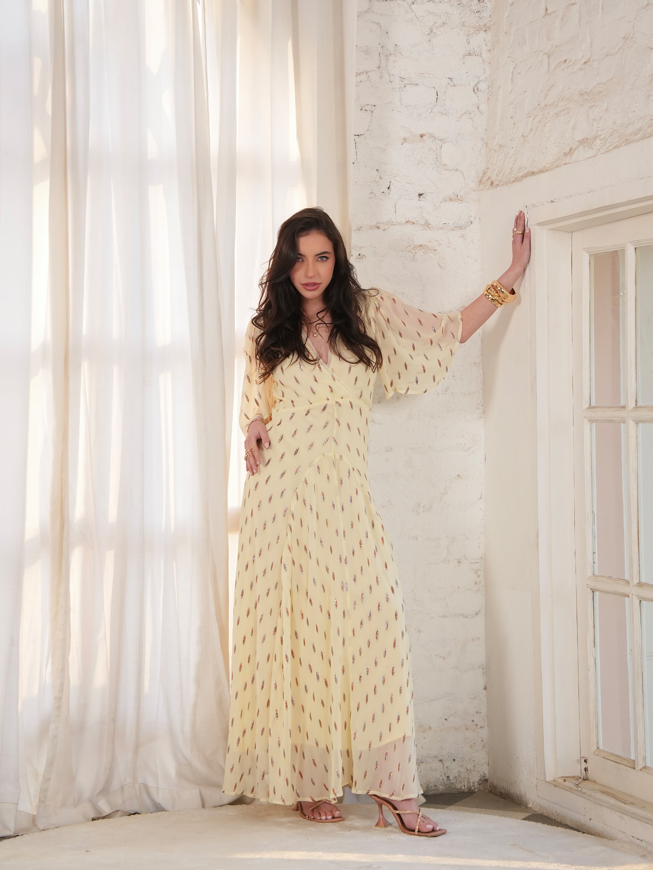 Talia Lemon Sparkle Maxi Dress