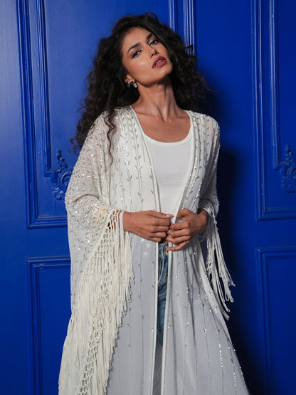 Fi Statement Hand Embellished Fringe Trim Kimono
