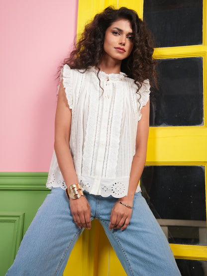 Jean Ivory Cotton Lace Trim  Pretty Swing Top