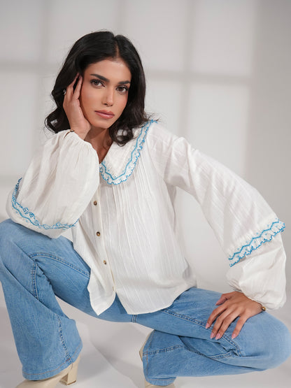 Angie Ivory Embroidered Collar Shirt 