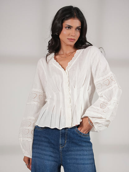 Harri White Cotton Heart Lace Blouse