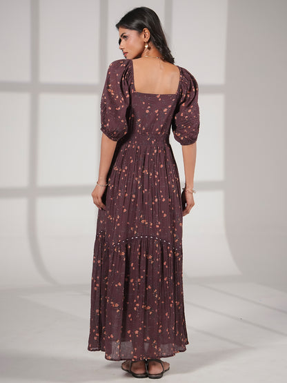 Eloise Burgundy Floral Cotton Crinkle Midi Dress