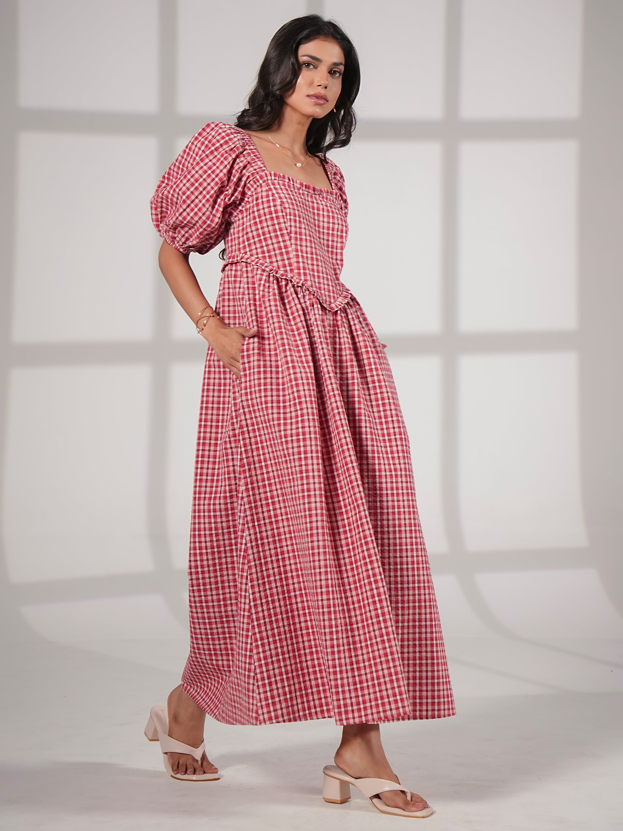 Karri Heart Boddice Red Check Dress