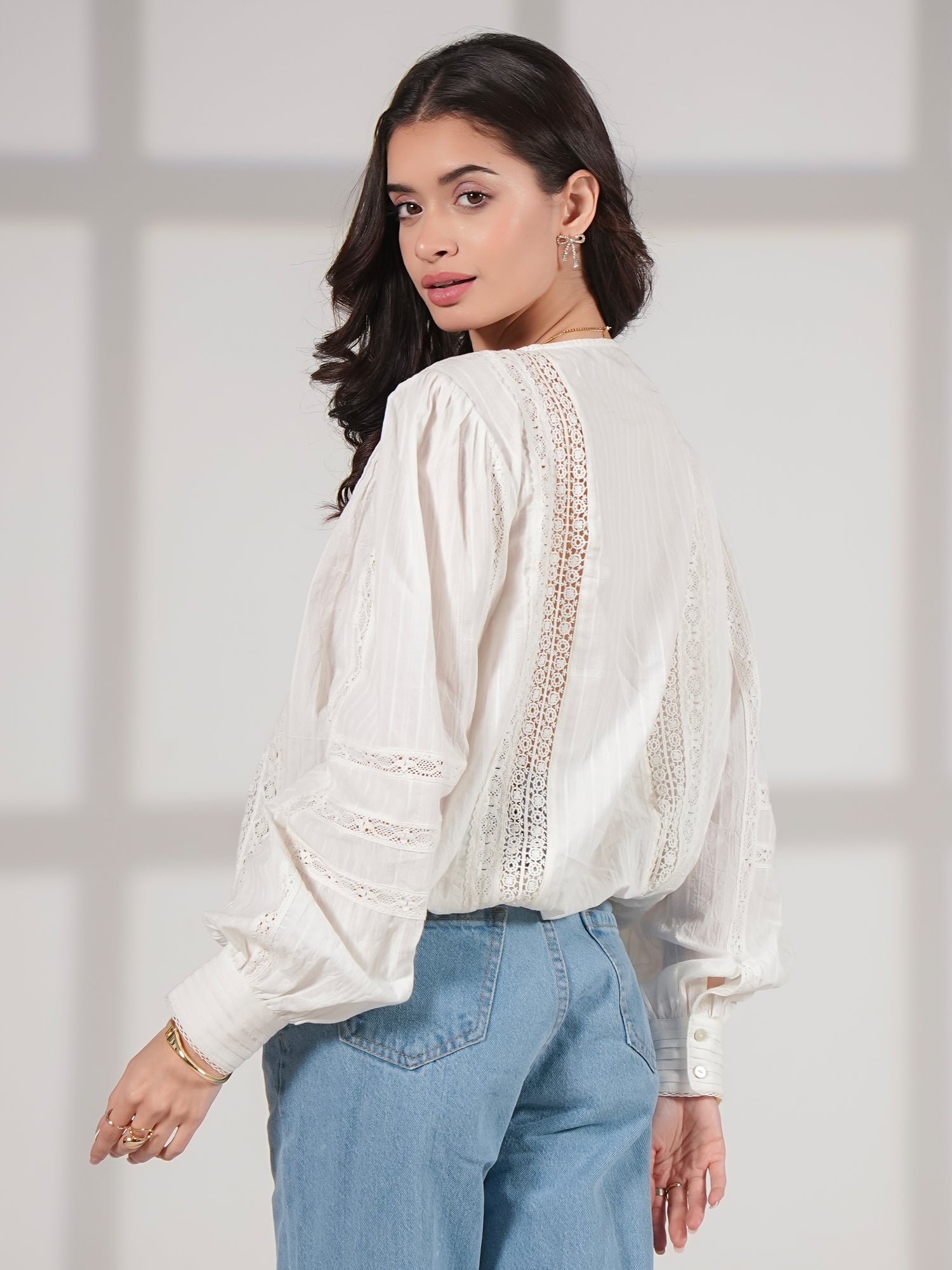 Amy Ivory Cotton Lace Pintuck Blouse