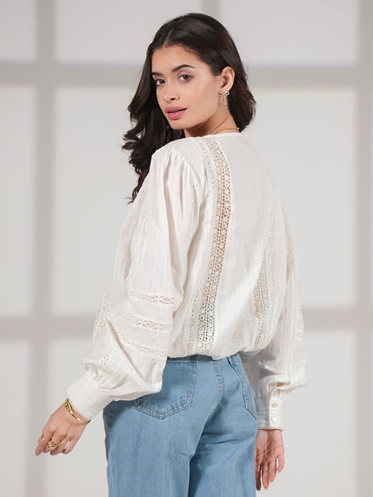 Amy Ivory Cotton Lace Pintuck Blouse
