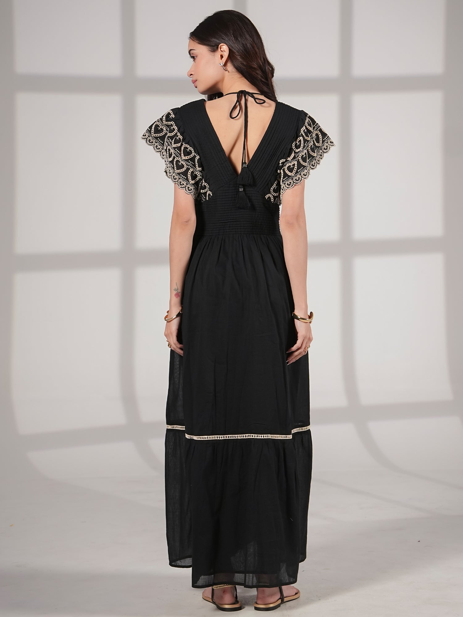 Eleanor Dress Black And White Heart Embroidered