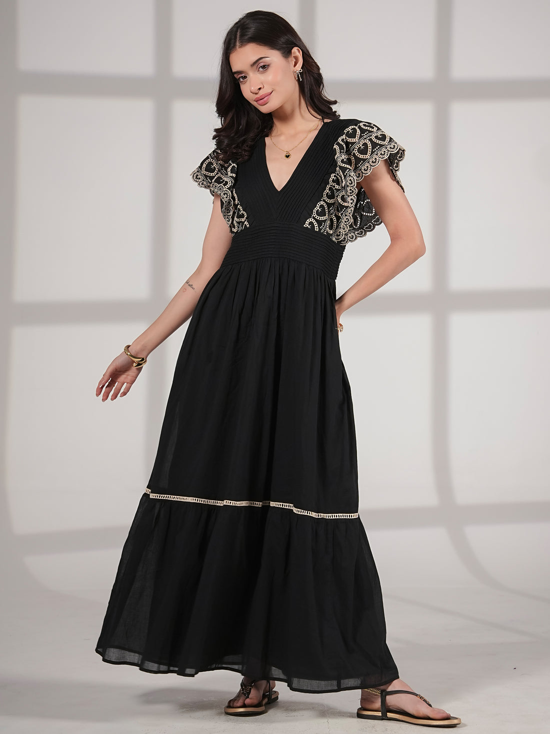 Eleanor Dress Black And White Heart Embroidered