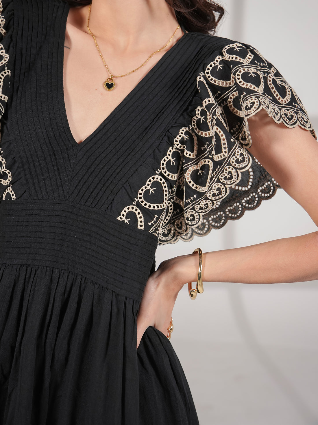 Eleanor Dress Black And White Heart Embroidered