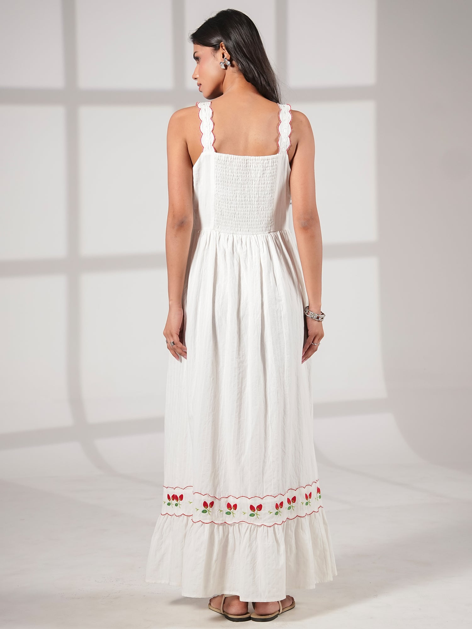 Elsie Strawberry Embroidery Cotton Maxi Dress