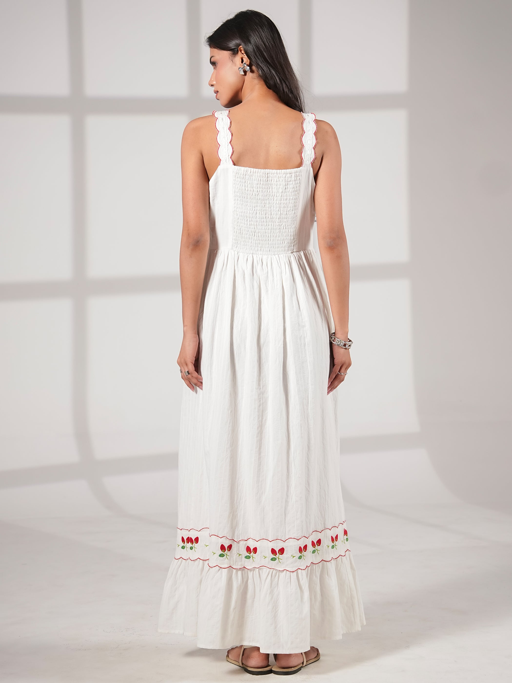 Elsie Strawberry Embroidery Cotton Maxi Dress