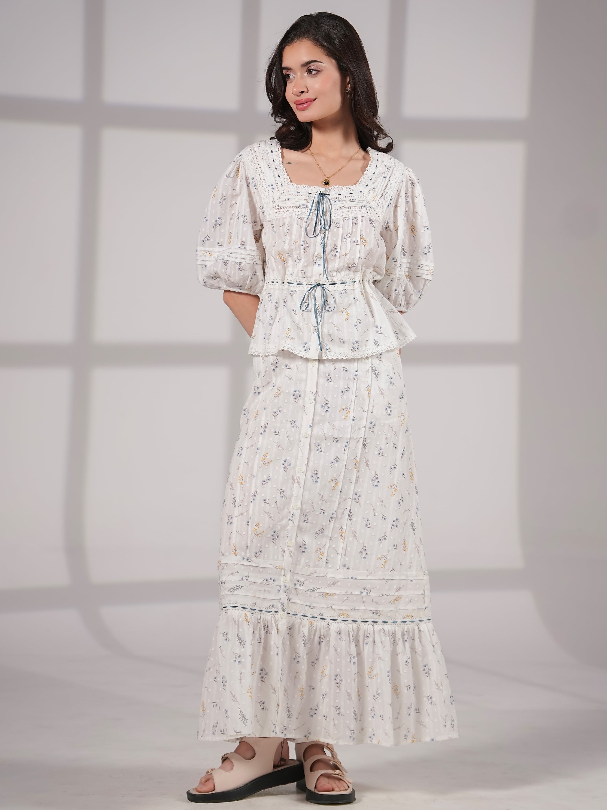 Ella Pretty Prairie Print Cotton Maxi Skirt