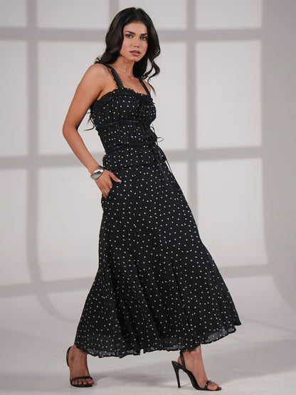 Marcia Black Polka Cami Midi Dress