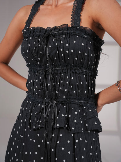 Marcia Black Polka Cami Midi Dress