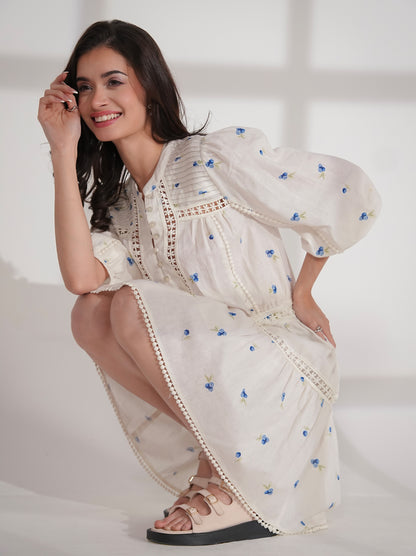 Jina  Berry Print Lace Trim Linen Blend  Mini Dress