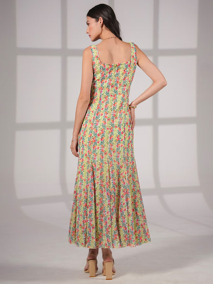 Annie Fit and Flare Hand Embellished Fruit Print Maxi Dress