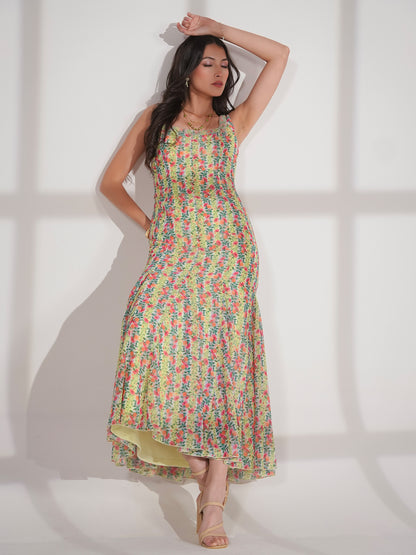 Annie Fit and Flare Hand Embellished Fruit Print Maxi Dress