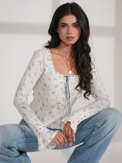 Ella Pointelle Jersey Square Neck Top