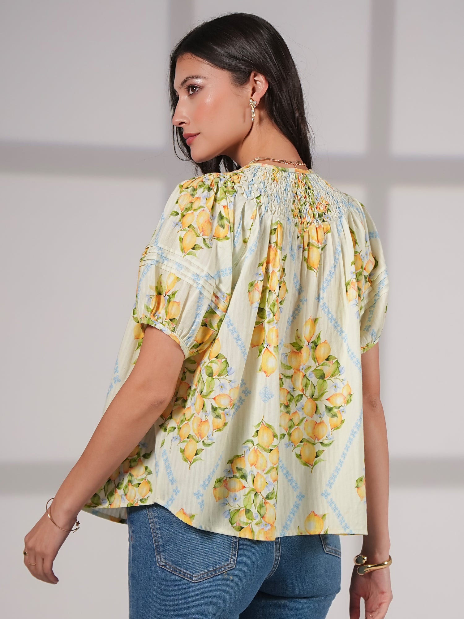 Kirstin Lemon Print Smock Detail Cotton Blouse