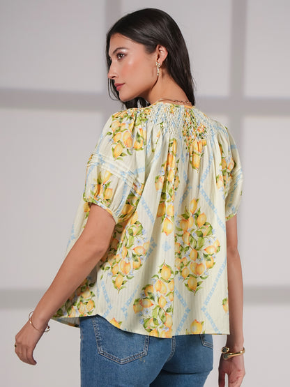 Kirstin Lemon Print Smock Detail Cotton Blouse