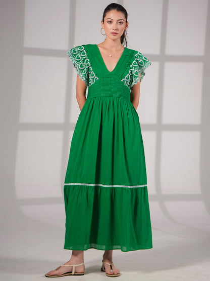 Eleanor Green Cotton Maxi Dress