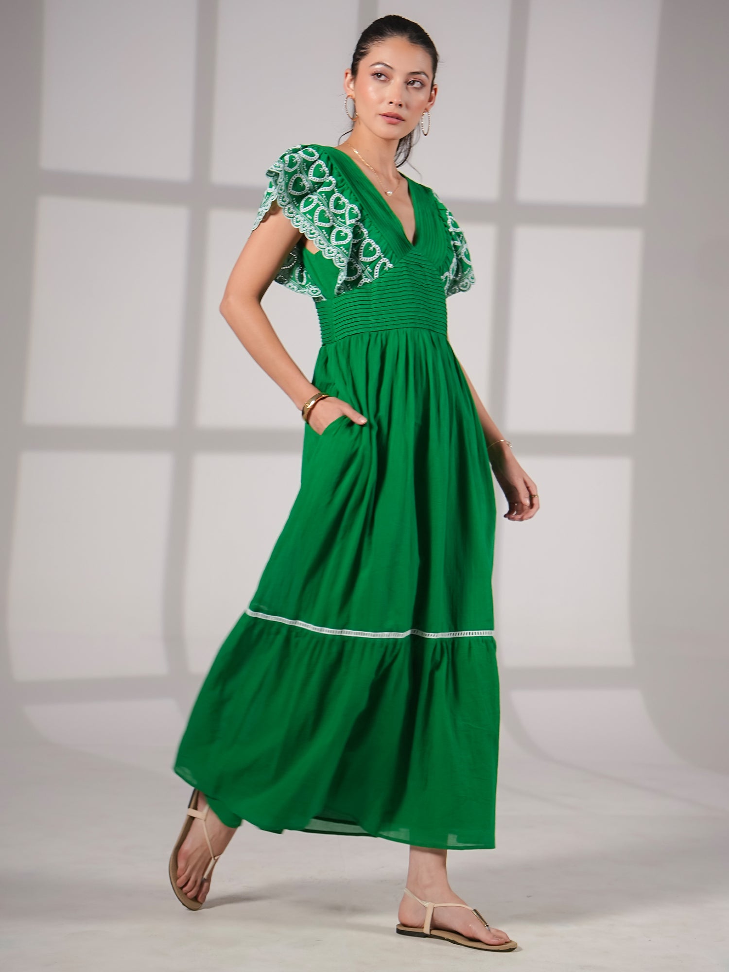 Eleanor Green Cotton Maxi Dress