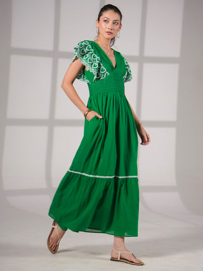 Eleanor Green Cotton Maxi Dress