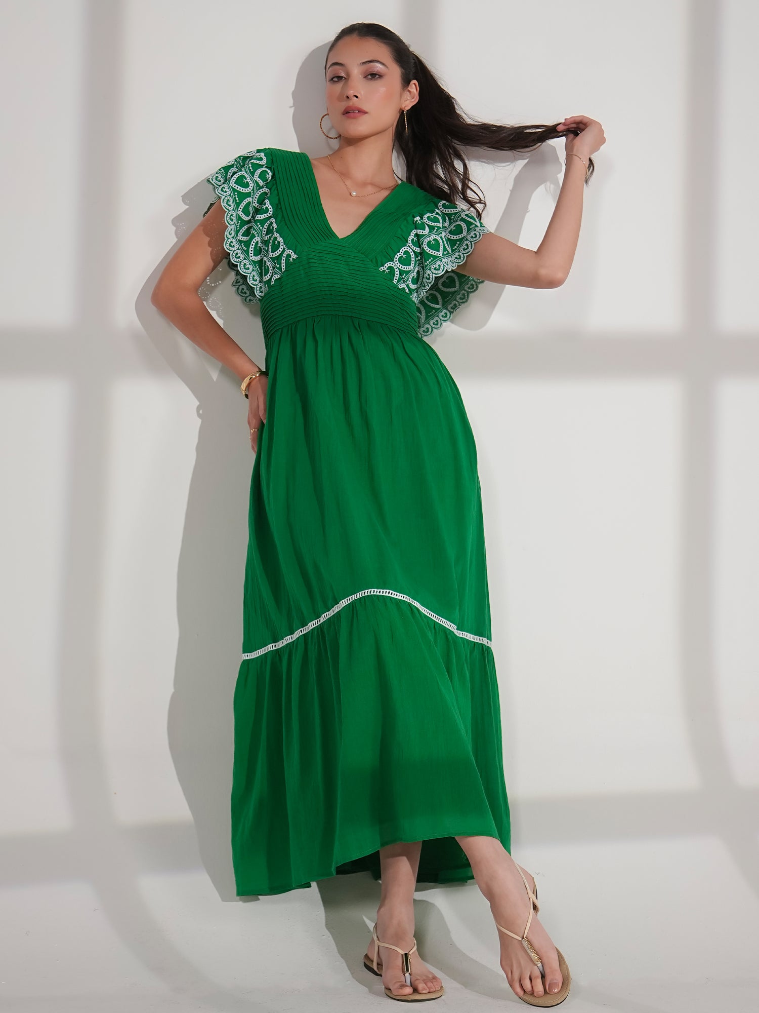 Eleanor Green Cotton Maxi Dress