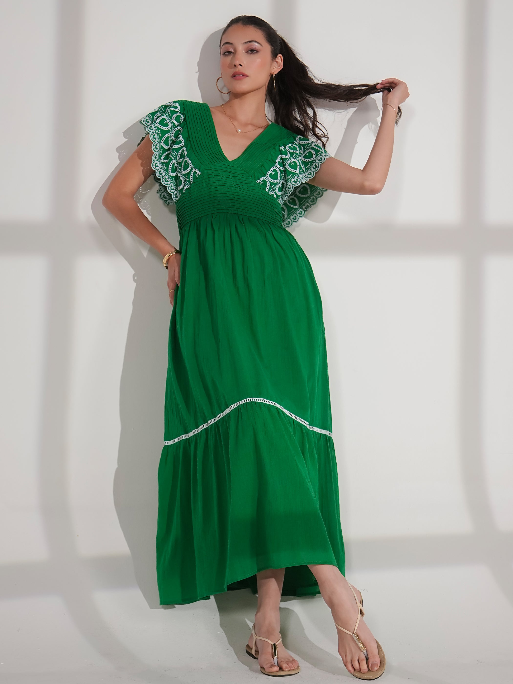 Eleanor Green Cotton Maxi Dress