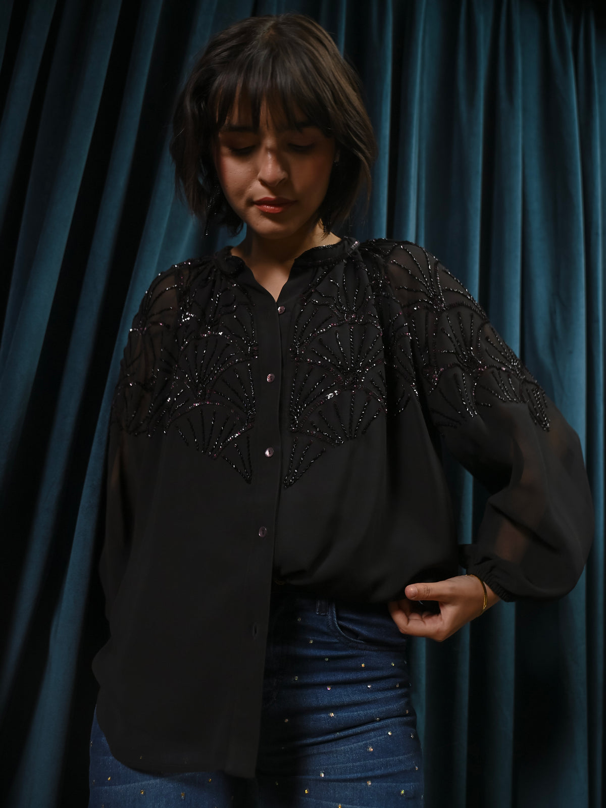 Gemma Black Hand Embellished Blouse
