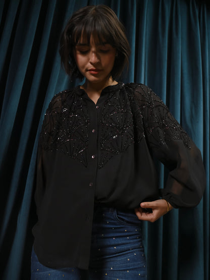Gemma Black Hand Embellished Blouse
