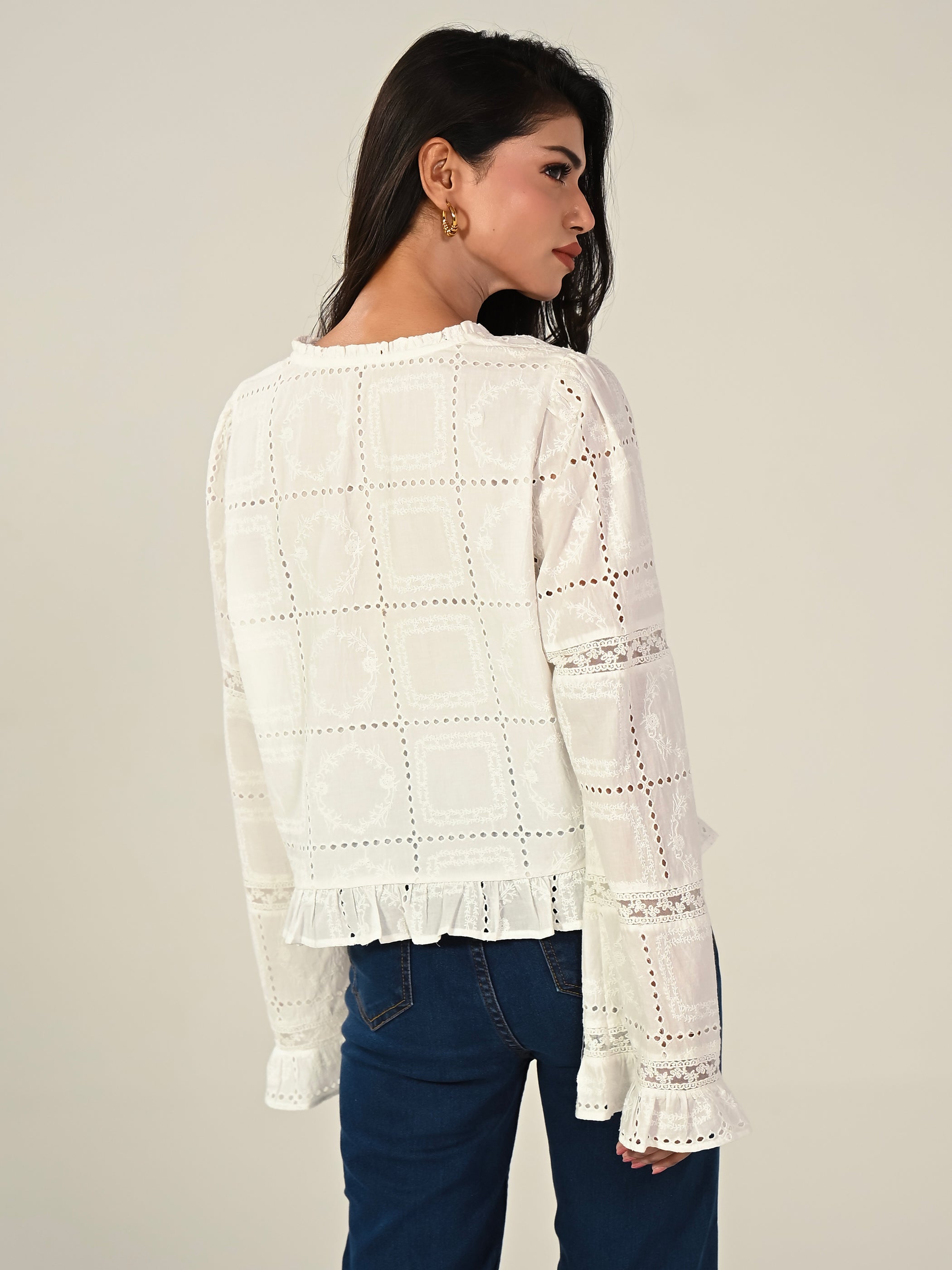 Abi Ivory Long Sleeve Lace Blouse
