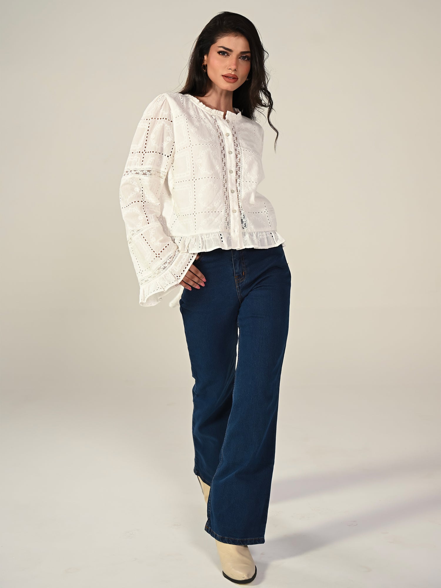 Abi Ivory Long Sleeve Lace Blouse