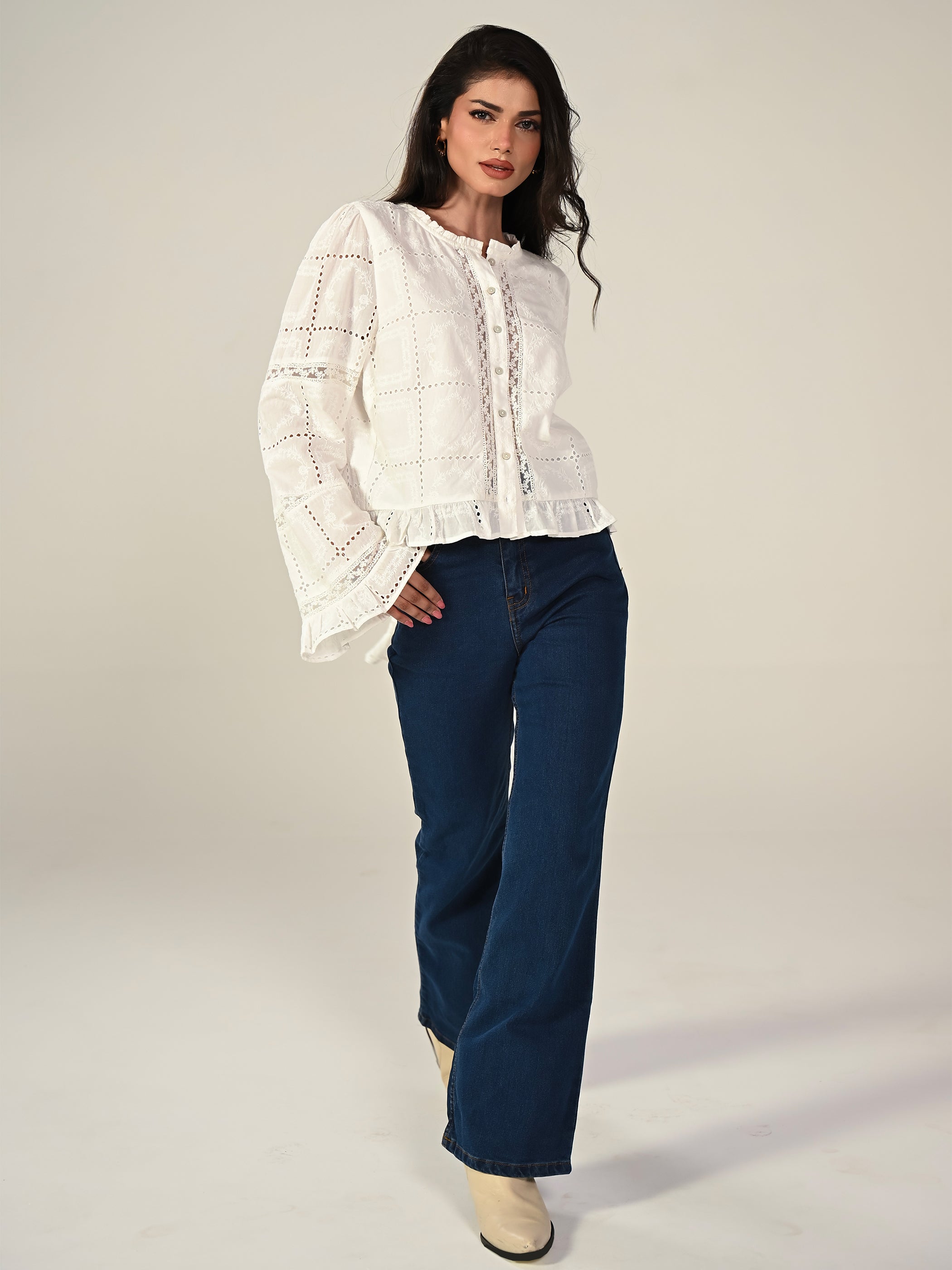 Abi Ivory Long Sleeve Lace Blouse
