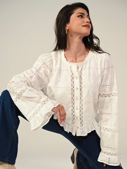 Abi Ivory Long Sleeve Lace Blouse