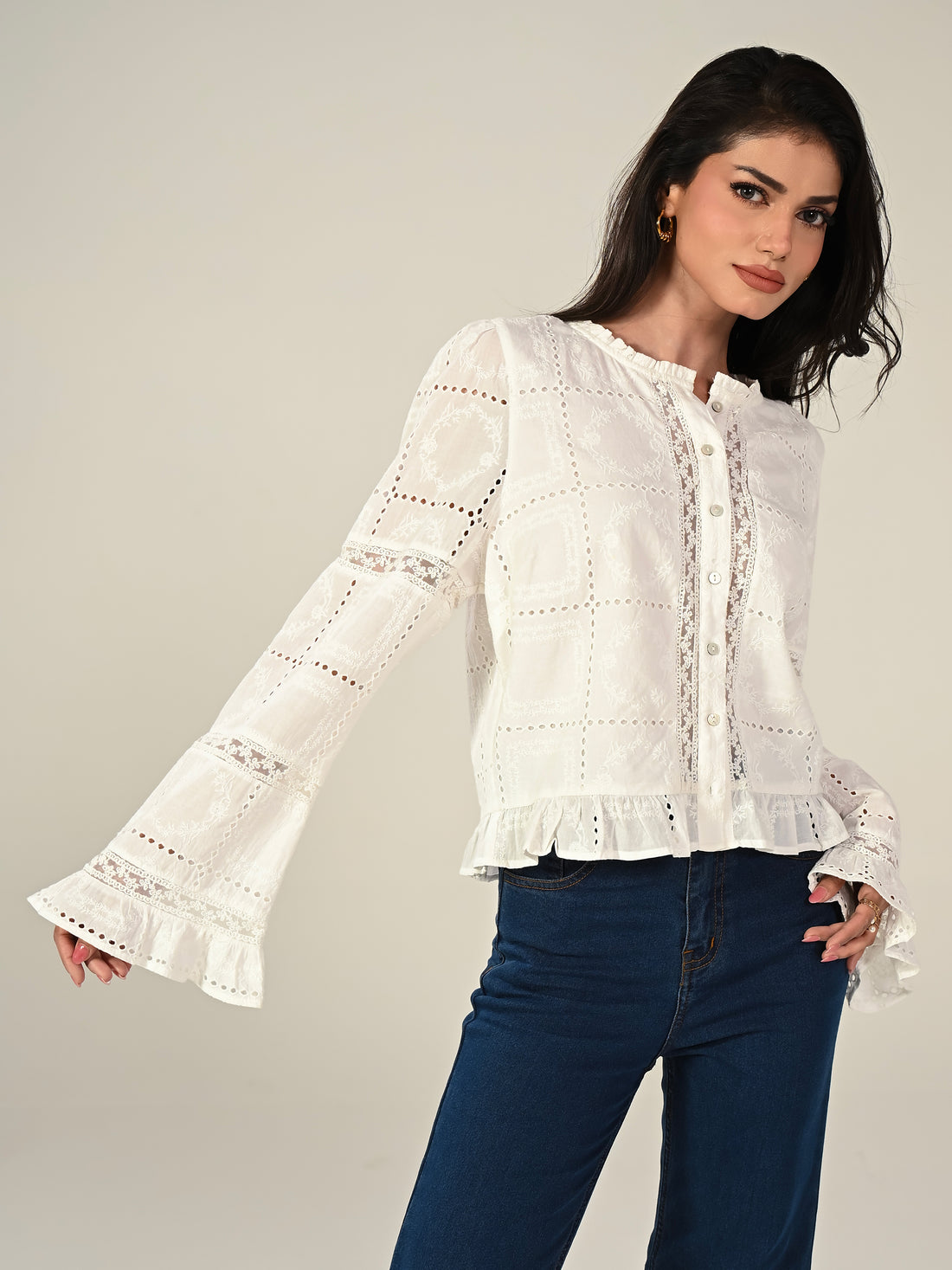 Abi Ivory Long Sleeve Lace Blouse