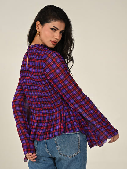 Monica Smocked Check Blouse