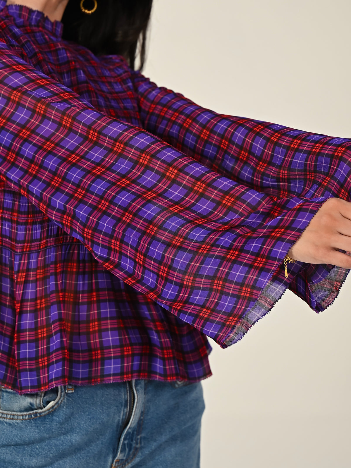 Monica Smocked Check Blouse