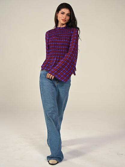 Monica Smocked Check Blouse