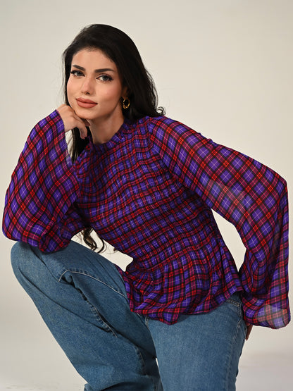 Monica Smocked Check Blouse