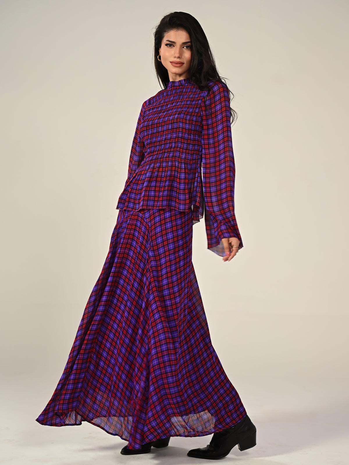 Monica Check Maxi Skirt