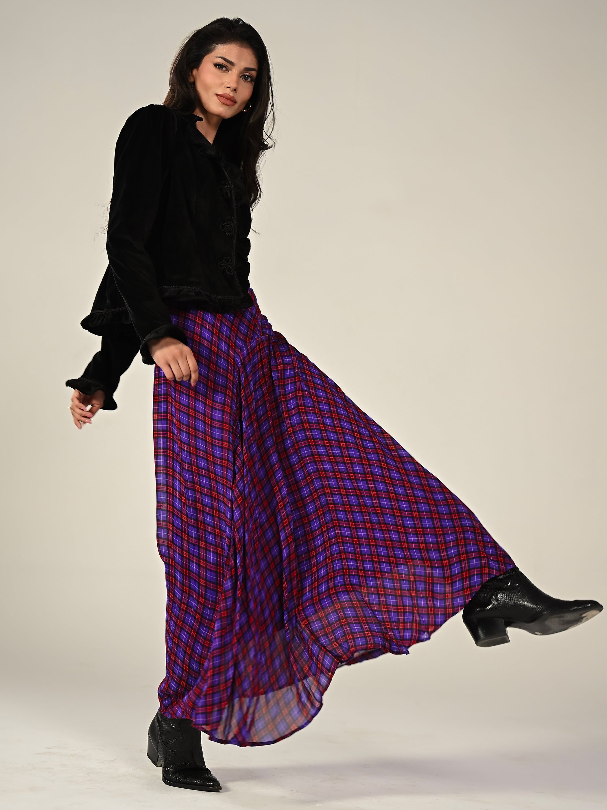 Monica Check Maxi Skirt